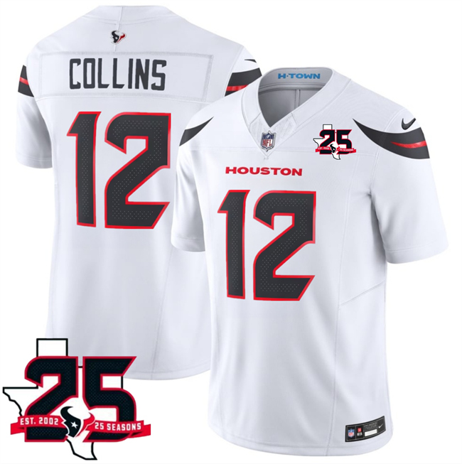 Men's Houston Texans #12 Nico Collins White 2026 25th Anniversary Patch F.U.S.E. Vapor Limited Stitched Football Jersey Men's Houston Texans #12 Nico Collins White 2026 25th Anniversary Patch F.U.S.E. Vapor Limited Stitched Football Jersey