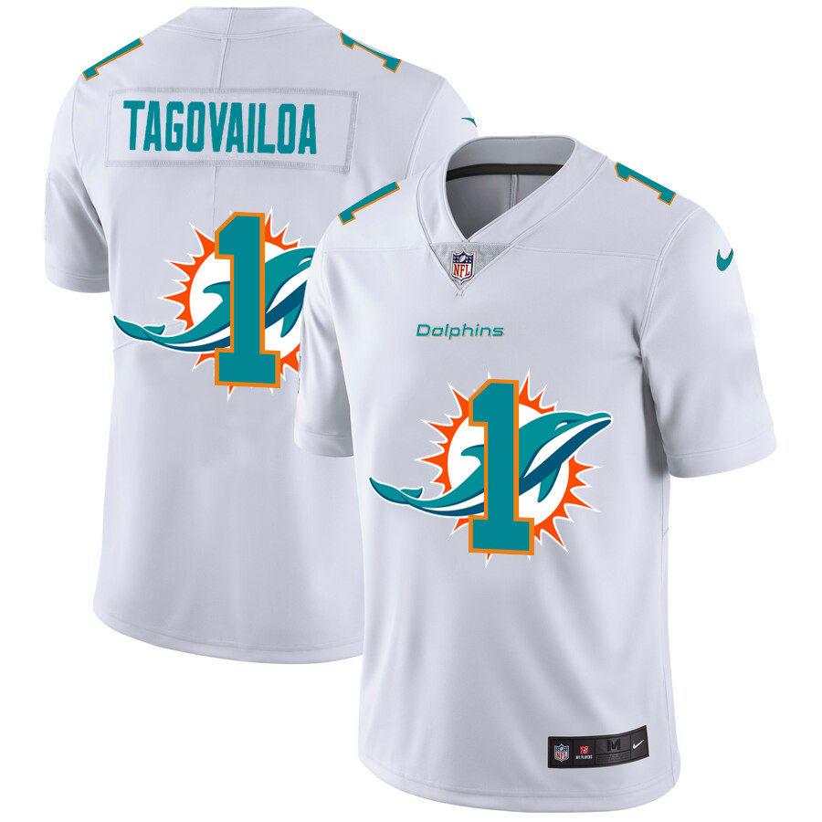 Miami Dolphins #1 Tua Tagovailoa White Men's Nike Team Logo Dual Overlap Limited NFL Jersey Miami Dolphins #1 Tua Tagovailoa White Men's Nike Team Logo Dual Overlap Limited NFL Jersey