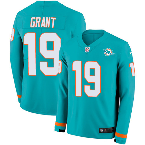 Nike Dolphins #19 Jakeem Grant Aqua Green Team Color Men's Stitched NFL Limited Therma Long Sleeve Jersey Nike Dolphins #19 Jakeem Grant Aqua Green Team Color Men's Stitched NFL Limited Therma Long Sleeve Jersey