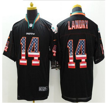 New Miami Dolphins #14 Jarvis Landry Black Men's Stitched NFL Elite USA Flag Fashion Jersey