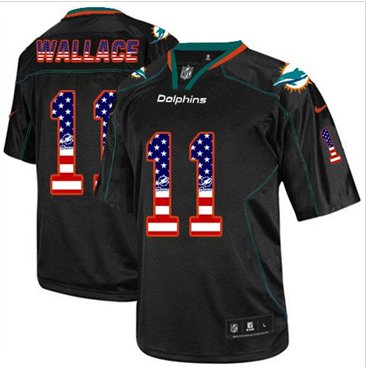 NEW Miami Dolphins #11 Mike Wallace Black NFL Elite USA Flag Fashion Jersey