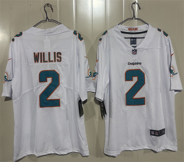 Men's Miami Dolphins #2 Malik Willis White 2026 Vapor Limited Stitched Football Jersey