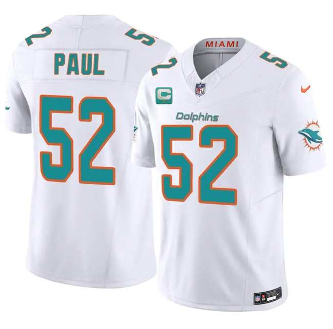 Men's Miami Dolphins #52 Patrick Paul White 2026 F.U.S.E. 1-Star C Patch Vapor Limited Stitched Football Jersey