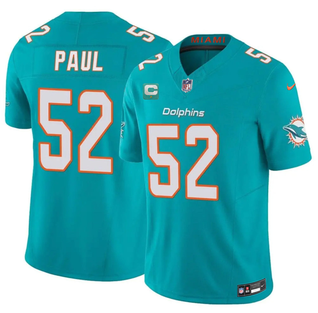 Men's Miami Dolphins #52 Patrick Paul Aqua 2026 F.U.S.E. 1-Star C Patch Vapor Limited Stitched Football Jersey