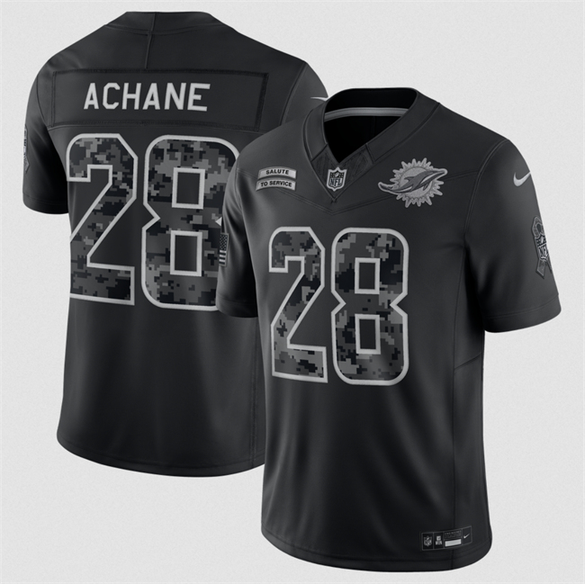 Men's Miami Dolphins #28 De'Von Achane Black F.U.S.E. 2026 Salute to Service Limited Stitched Football Jersey Men's Miami Dolphins #28 De'Von Achane Black F.U.S.E. 2026 Salute to Service Limited Stitched Football Jersey