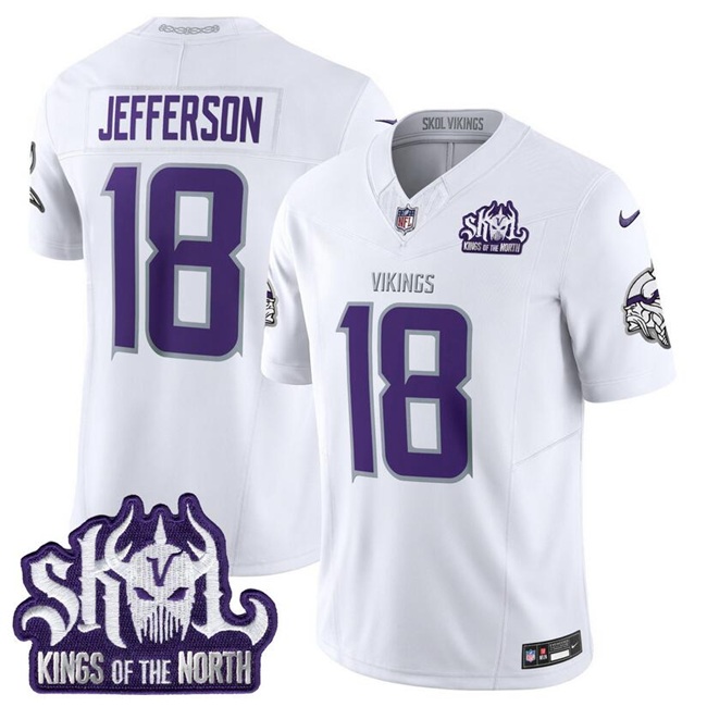 Men's Minnesota Vikings #18 Justin Jefferson White 2025 F.U.S.E. Winter Warrior Skol Patch Vapor Limited Stitched Football Jersey Men's Minnesota Vikings #18 Justin Jefferson White 2025 F.U.S.E. Winter Warrior Skol Patch Vapor Limited Stitched Football Jersey
