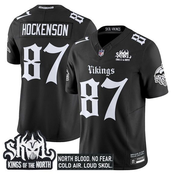 Men's Minnesota Vikings #87 T.J. Hockenson Black 2025 F.U.S.E. Kings of the North Patch 'Gothic Norseblood Edition' Vapor Untouchable Limited Stitched Football Jersey Men's Minnesota Vikings #87 T.J. Hockenson Black 2025 F.U.S.E. Kings of the North Patch 'Gothic Norseblood Edition' Vapor Untouchable Limited Stitched Football Jersey
