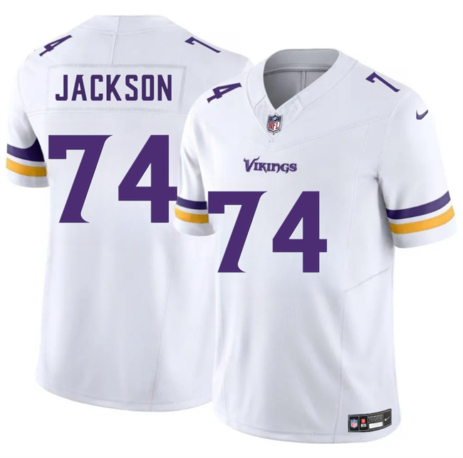 Men's Minnesota Vikings #74 Donovan Jackson White 2025 Draft F.U.S.E. Vapor Untouchable Limited Stitched Jersey Men's Minnesota Vikings #74 Donovan Jackson White 2025 Draft F.U.S.E. Vapor Untouchable Limited Stitched Jersey