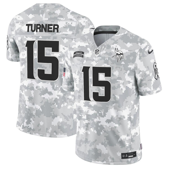 Men's Minnesota Vikings #15 Dallas Turner 2024 F.U.S.E Arctic Camo Salute To Service Limited Stitched Football Jersey Men's Minnesota Vikings #15 Dallas Turner 2024 F.U.S.E Arctic Camo Salute To Service Limited Stitched Football Jersey