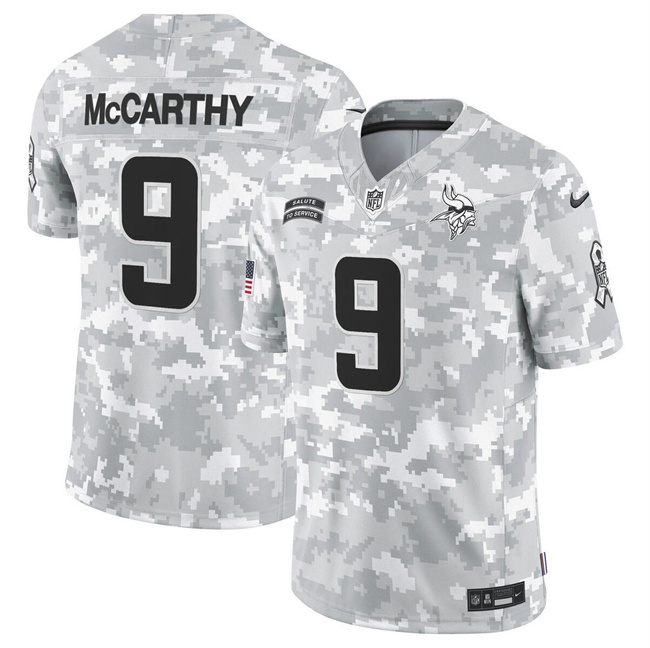 Men's Minnesota Vikings #9 J.J. McCarthy 2024 F.U.S.E Arctic Camo Salute To Service Limited Stitched Football Jersey Men's Minnesota Vikings #9 J.J. McCarthy 2024 F.U.S.E Arctic Camo Salute To Service Limited Stitched Football Jersey