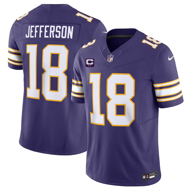 Men's Minnesota Vikings #18 Justin Jefferson Purple 2024 F.U.S.E. Throwback With 2-Star C Patch Vapor Limited Stitched Jersey Men's Minnesota Vikings #18 Justin Jefferson Purple 2024 F.U.S.E. Throwback With 2-Star C Patch Vapor Limited Stitched Jersey