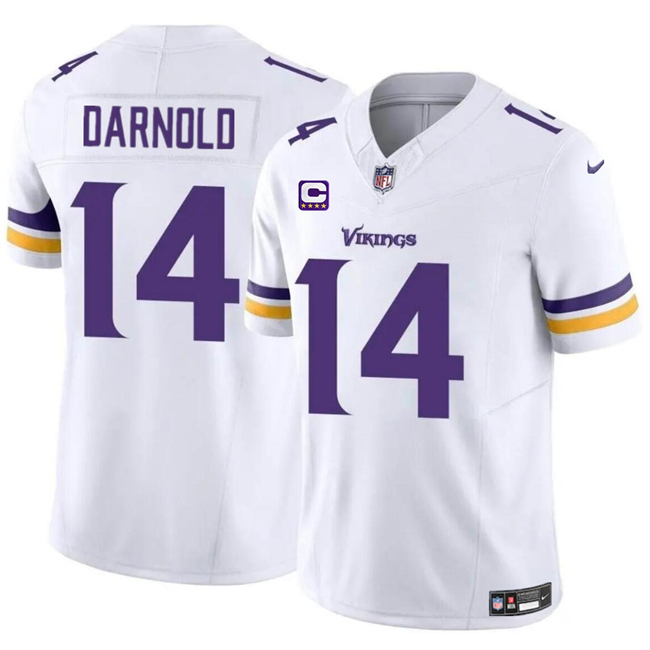 Men's Minnesota Vikings #14 Sam Darnold White 2024 F.U.S.E. With 4-Star C Patch Vapor Untouchable Limited Stitched Jersey Men's Minnesota Vikings #14 Sam Darnold White 2024 F.U.S.E. With 4-Star C Patch Vapor Untouchable Limited Stitched Jersey