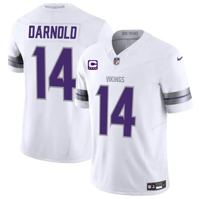 Men's Minnesota Vikings #14 Sam Darnold White 2024 F.U.S.E. With 4-Star C Patch Winter Warrior Limited Stitched Jersey Men's Minnesota Vikings #14 Sam Darnold White 2024 F.U.S.E. With 4-Star C Patch Winter Warrior Limited Stitched Jersey