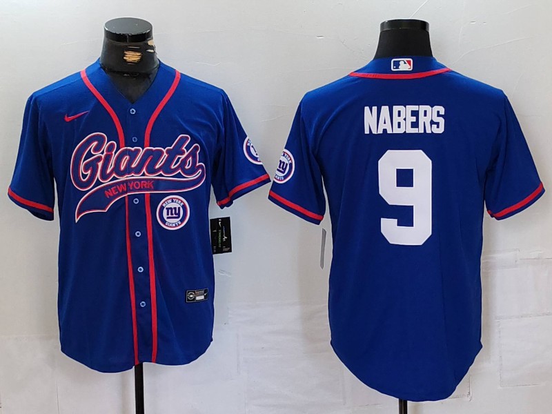 Men's New York Giants #9 Malik Nabers Royal With Patch Cool Base Stitched Baseball Jersey 1 Men's New York Giants #9 Malik Nabers Royal With Patch Cool Base Stitched Baseball Jersey 1