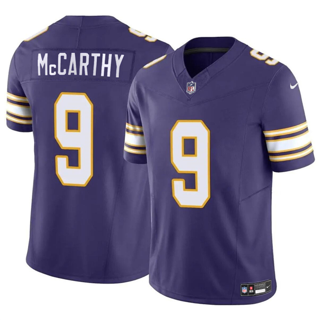 Men's Minnesota Vikings #9 J.J. McCarthy Purple 2024 Draft F.U.S.E. Throwback Vapor Untouchable Limited Stitched Jersey Men's Minnesota Vikings #9 J.J. McCarthy Purple 2024 Draft F.U.S.E. Throwback Vapor Untouchable Limited Stitched Jersey