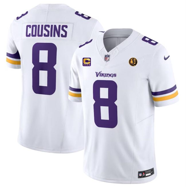 Men's Minnesota Vikings #8 Kirk Cousins White 2023 F.U.S.E. With With 4-Star C Patch And John Madden Patch Vapor Limited Stitched Football Jersey Men's Minnesota Vikings #8 Kirk Cousins White 2023 F.U.S.E. With With 4-Star C Patch And John Madden Patch Vapor Limited Stitched Football Jersey