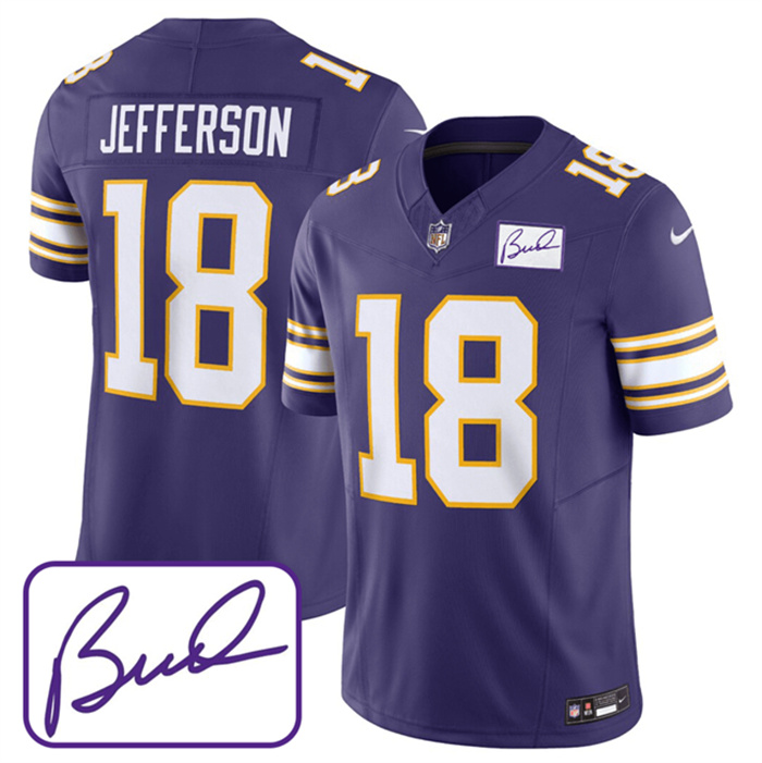 Men's Minnesota Vikings #18 Justin Jefferson Purple 2023 F.U.S.E. Bud Grant Patch Limited Stitched Jersey Men's Minnesota Vikings #18 Justin Jefferson Purple 2023 F.U.S.E. Bud Grant Patch Limited Stitched Jersey