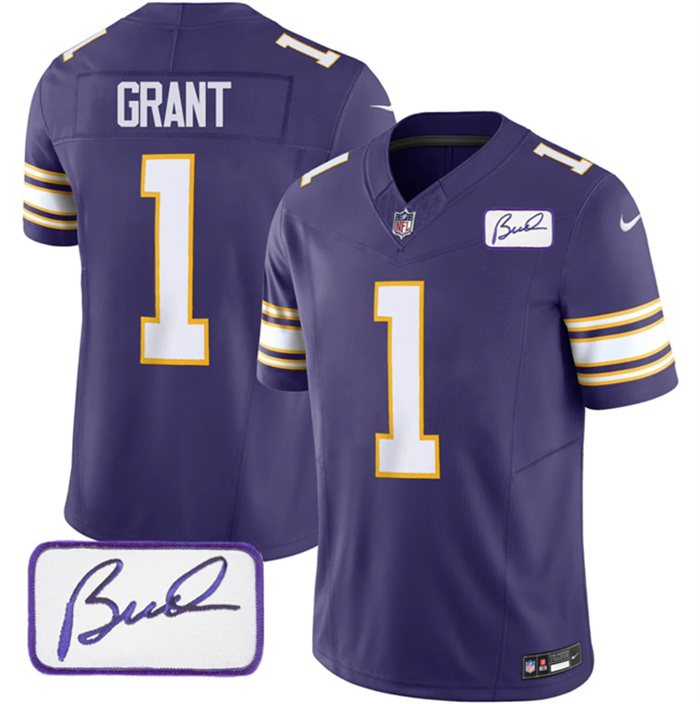 Men's Minnesota Vikings #1 Greg Joseph Purple 2023 F.U.S.E. Bud Grant Patch Vapor Limited Stitched Jersey Men's Minnesota Vikings #1 Greg Joseph Purple 2023 F.U.S.E. Bud Grant Patch Vapor Limited Stitched Jersey