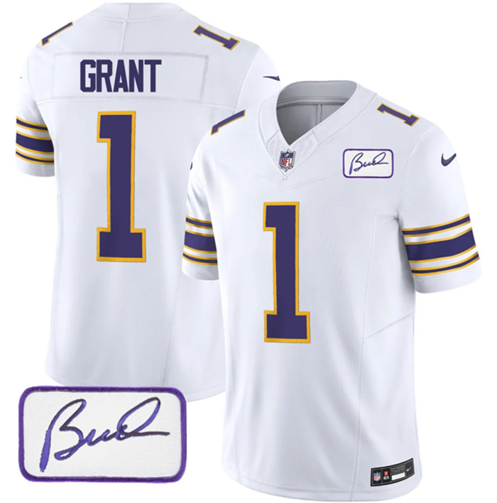 Men's Minnesota Vikings #1 Greg Joseph White 2023 F.U.S.E. Bud Grant Patch Vapor Limited Stitched Jersey Men's Minnesota Vikings #1 Greg Joseph White 2023 F.U.S.E. Bud Grant Patch Vapor Limited Stitched Jersey