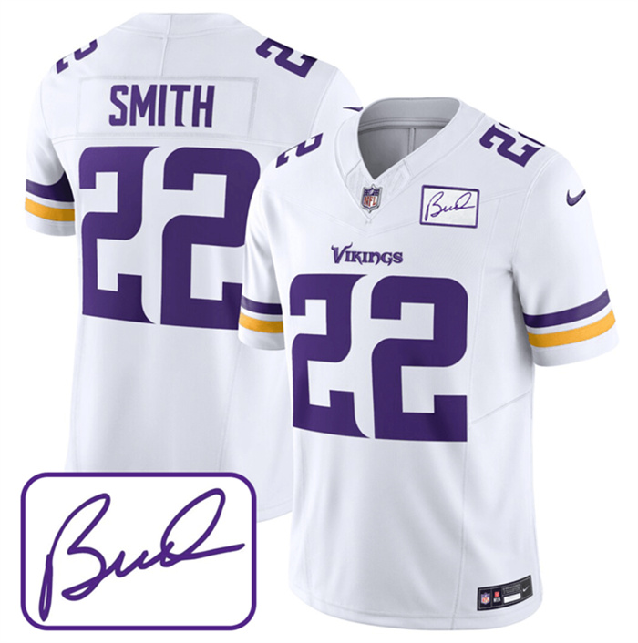 Men's Minnesota Vikings #22 Harrison Smith White 2023 F.U.S.E. Bud Grant Patch Limited Stitched Jersey Men's Minnesota Vikings #22 Harrison Smith White 2023 F.U.S.E. Bud Grant Patch Limited Stitched Jersey