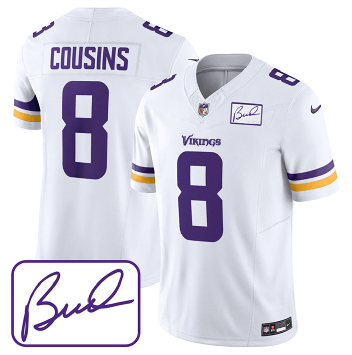 Men's Minnesota Vikings #8 Kirk Cousins White 2023 F.U.S.E. Bud Grant Patch Limited Stitched Jersey Men's Minnesota Vikings #8 Kirk Cousins White 2023 F.U.S.E. Bud Grant Patch Limited Stitched Jersey