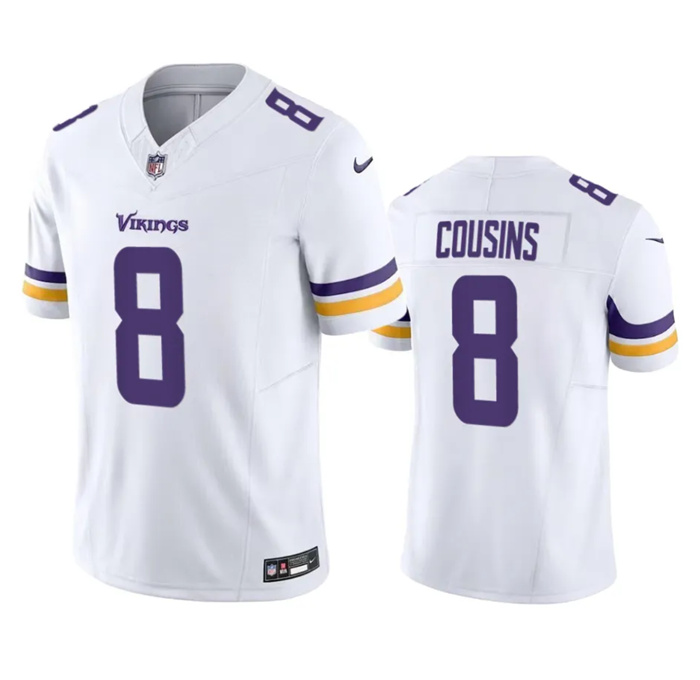 Men's Minnesota Vikings #8 Kirk Cousins White 2023 F.U.S.E. Vapor Untouchable Stitched Jersey Men's Minnesota Vikings #8 Kirk Cousins White 2023 F.U.S.E. Vapor Untouchable Stitched Jersey
