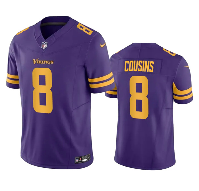 Men's Minnesota Vikings #8 Kirk Cousins Purple 2023 F.U.S.E. Color Rush Stitched Jersey Men's Minnesota Vikings #8 Kirk Cousins Purple 2023 F.U.S.E. Color Rush Stitched Jersey