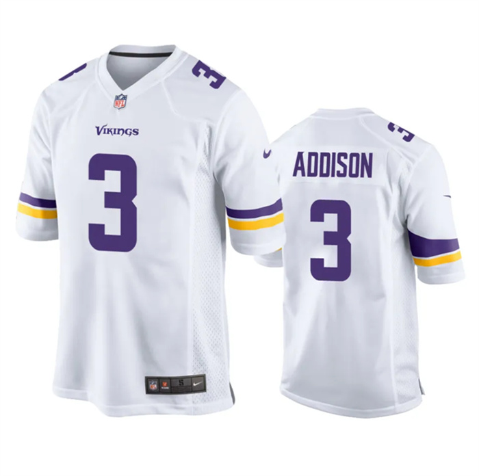 Men's Minnesota Vikings #3 Jordan Addison White Stitched Game Jersey Men's Minnesota Vikings #3 Jordan Addison White Stitched Game Jersey
