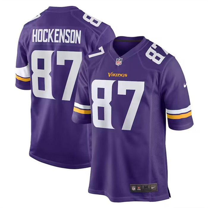Men's Minnesota Vikings #87 T.J. Hockenson Purple Stitched Game Jersey Men's Minnesota Vikings #87 T.J. Hockenson Purple Stitched Game Jersey