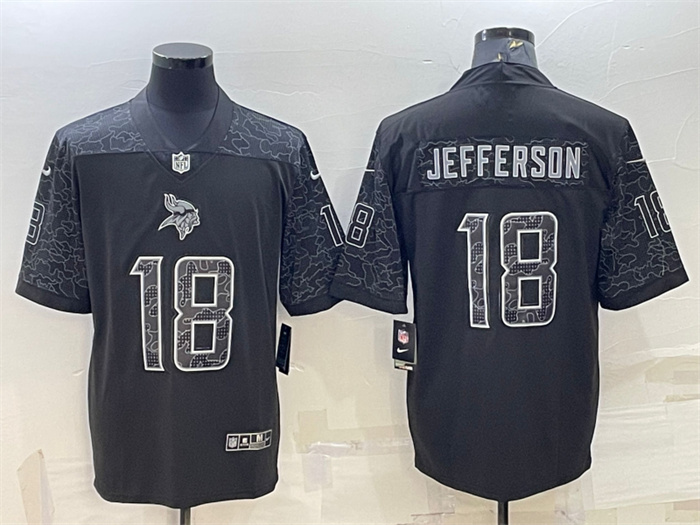 Men's Minnesota Vikings #18 Justin Jefferson Black Reflective Limited Stitched Football Jersey Men's Minnesota Vikings #18 Justin Jefferson Black Reflective Limited Stitched Football Jersey