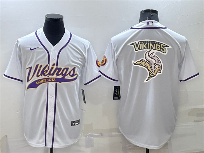 Men's Minnesota Vikings White Team Big Logo With Patch Cool Base Stitched Baseball Jersey Men's Minnesota Vikings White Team Big Logo With Patch Cool Base Stitched Baseball Jersey