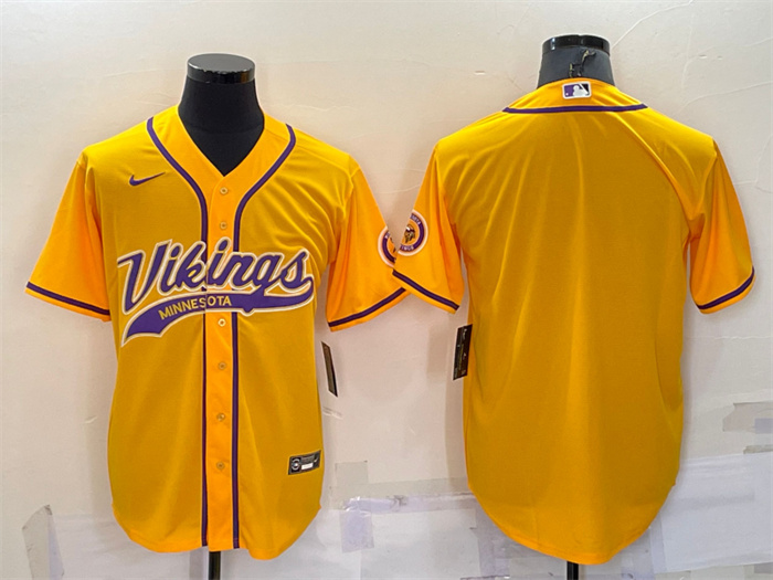Men's Minnesota Vikings Blank Gold With Patch Cool Base Stitched Baseball Jersey Men's Minnesota Vikings Blank Gold With Patch Cool Base Stitched Baseball Jersey