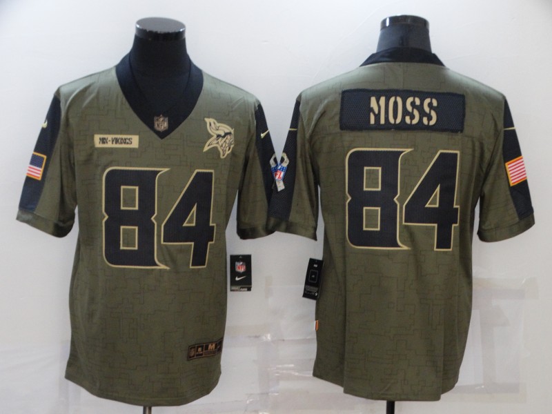 Men's Minnesota Vikings #84 Randy Moss Nike Olive 2021 Salute To Service Retired Player Limited Jersey Men's Minnesota Vikings #84 Randy Moss Nike Olive 2021 Salute To Service Retired Player Limited Jersey