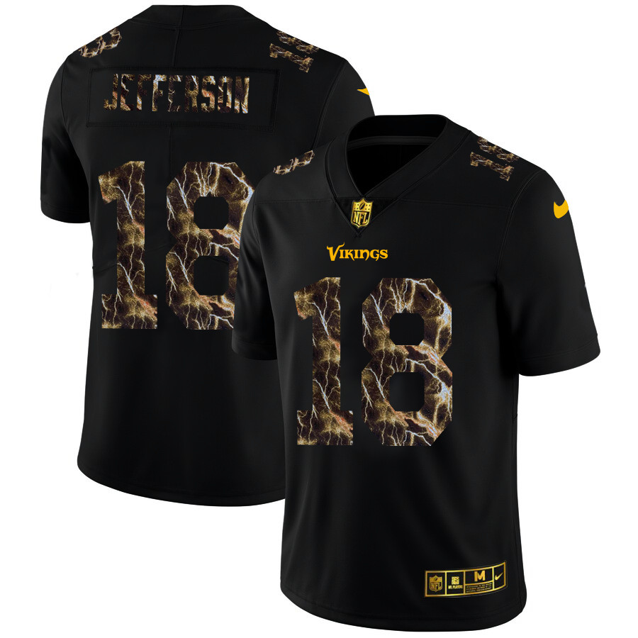 Minnesota Vikings #18 Justin Jefferson Men's Black Nike Flocked Lightning Vapor Limited NFL Jersey Minnesota Vikings #18 Justin Jefferson Men's Black Nike Flocked Lightning Vapor Limited NFL Jersey