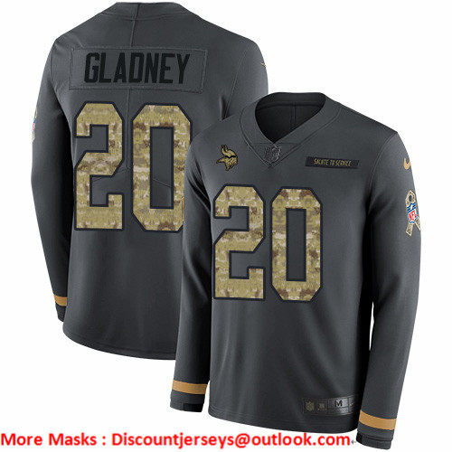 Nike Vikings #20 Jeff Gladney Anthracite Salute to Service Men's Stitched NFL Limited Therma Long Sleeve Jersey
