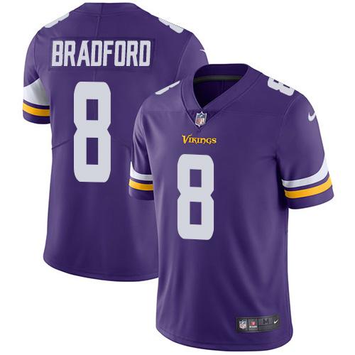 Nike Vikings #8 Sam Bradford Purple Team Color Men's Stitched NFL Vapor Untouchable Limited Jersey Nike Vikings #8 Sam Bradford Purple Team Color Men's Stitched NFL Vapor Untouchable Limited Jersey