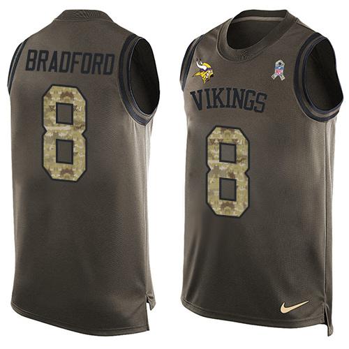 Nike Vikings #8 Sam Bradford Green Men's Stitched NFL Limited Salute To Service Tank Top Jersey Nike Vikings #8 Sam Bradford Green Men's Stitched NFL Limited Salute To Service Tank Top Jersey