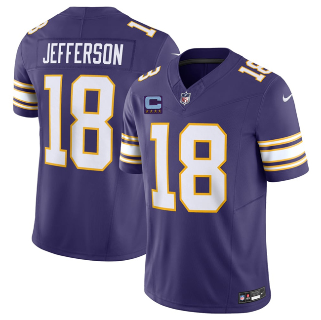 Men's Minnesota Vikings #18 Justin Jefferson Purple 2026 F.U.S.E. Throwback With 4-Star C Patch Vapor Limited Stitched Jersey