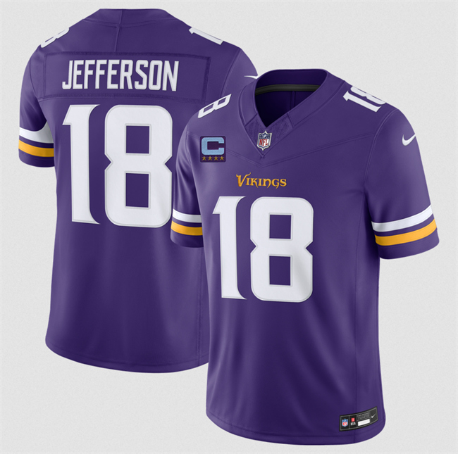 Men's Minnesota Vikings #18 Justin Jefferson Purple 2026 F.U.S.E. With 4-star C Patch Vapor Limited Stitched Football Jersey