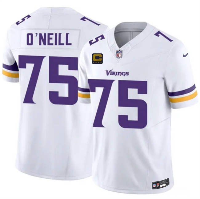 Men's Minnesota Vikings #75 Brian O'Neill White 2026 F.U.S.E. 4-Star C Patch Winter Warrior Limited Stitched Jersey Men's Minnesota Vikings #75 Brian O'Neill White 2026 F.U.S.E. 4-Star C Patch Winter Warrior Limited Stitched Jersey