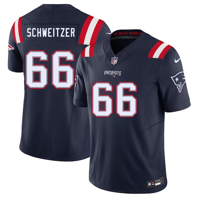 Men's New England Patriots #66 Wes Schweitzer Navy 2025 F.U.S.E. Vapor Limited Stitched Football Jersey Men's New England Patriots #66 Wes Schweitzer Navy 2025 F.U.S.E. Vapor Limited Stitched Football Jersey