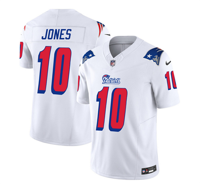 Men's New England Patriots #10 Mac Jones White 2023 F.U.S.E. Throwback Limited Stitched Football Jersey Men's New England Patriots #10 Mac Jones White 2023 F.U.S.E. Throwback Limited Stitched Football Jersey