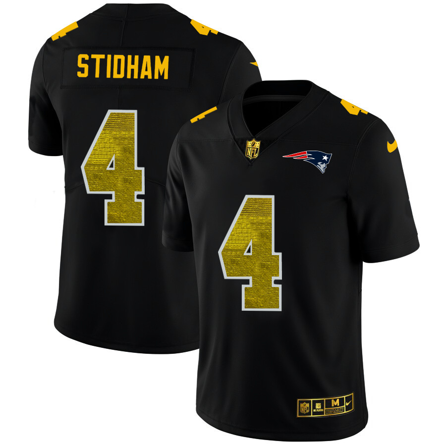 New England Patriots #4 Jarrett Stidham Men's Black Nike Golden Sequin Vapor Limited NFL Jersey New England Patriots #4 Jarrett Stidham Men's Black Nike Golden Sequin Vapor Limited NFL Jersey