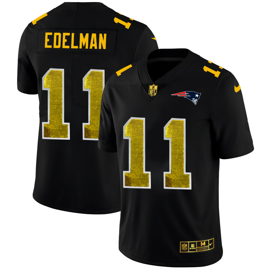 New England Patriots #11 Julian Edelman Men's Black Nike Golden Sequin Vapor Limited NFL Jersey New England Patriots #11 Julian Edelman Men's Black Nike Golden Sequin Vapor Limited NFL Jersey
