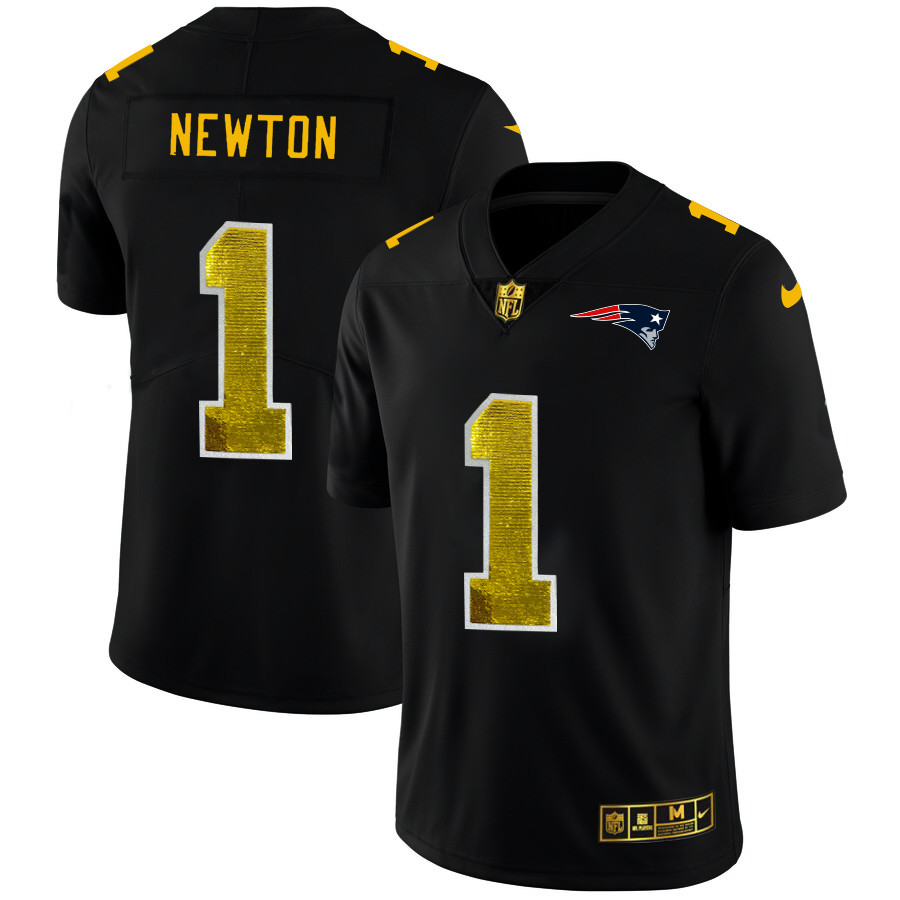 New England Patriots #1 Cam Newton Men's Black Nike Golden Sequin Vapor Limited NFL Jersey New England Patriots #1 Cam Newton Men's Black Nike Golden Sequin Vapor Limited NFL Jersey
