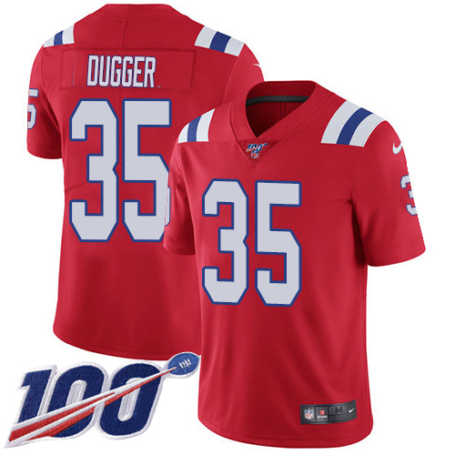 Nike Patriots #35 Kyle Dugger Red Alternate Men's Stitched NFL 100th Season Vapor Untouchable Limited Jersey Nike Patriots #35 Kyle Dugger Red Alternate Men's Stitched NFL 100th Season Vapor Untouchable Limited Jersey