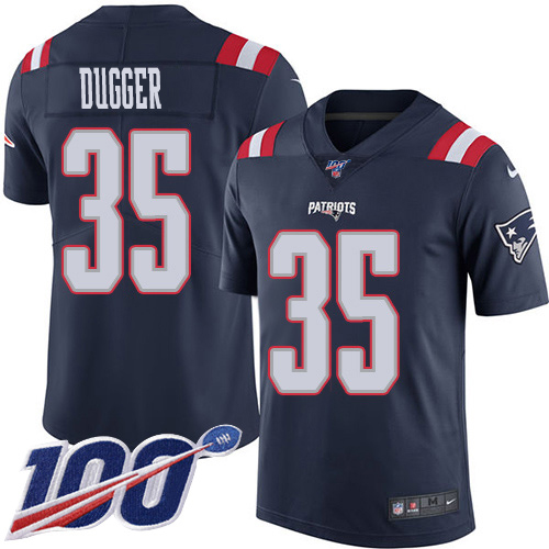 Nike Patriots #35 Kyle Dugger Navy Blue Men's Stitched NFL Limited Rush 100th Season Jersey Nike Patriots #35 Kyle Dugger Navy Blue Men's Stitched NFL Limited Rush 100th Season Jersey