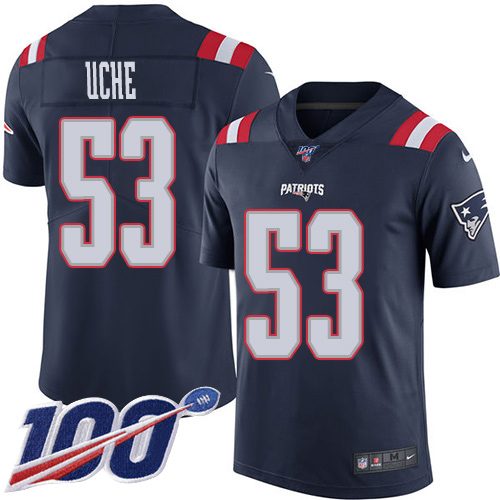 Nike Patriots #53 Josh Uche Navy Blue Men's Stitched NFL Limited Rush 100th Season Jersey Nike Patriots #53 Josh Uche Navy Blue Men's Stitched NFL Limited Rush 100th Season Jersey