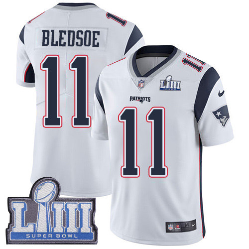 Nike Patriots #11 Drew Bledsoe White Super Bowl LIII Bound Men's Stitched NFL Vapor Untouchable Limited Jersey Nike Patriots #11 Drew Bledsoe White Super Bowl LIII Bound Men's Stitched NFL Vapor Untouchable Limited Jersey