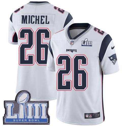 Nike Patriots #26 Sony Michel White Super Bowl LIII Bound Men's Stitched NFL Vapor Untouchable Limited Jersey Nike Patriots #26 Sony Michel White Super Bowl LIII Bound Men's Stitched NFL Vapor Untouchable Limited Jersey